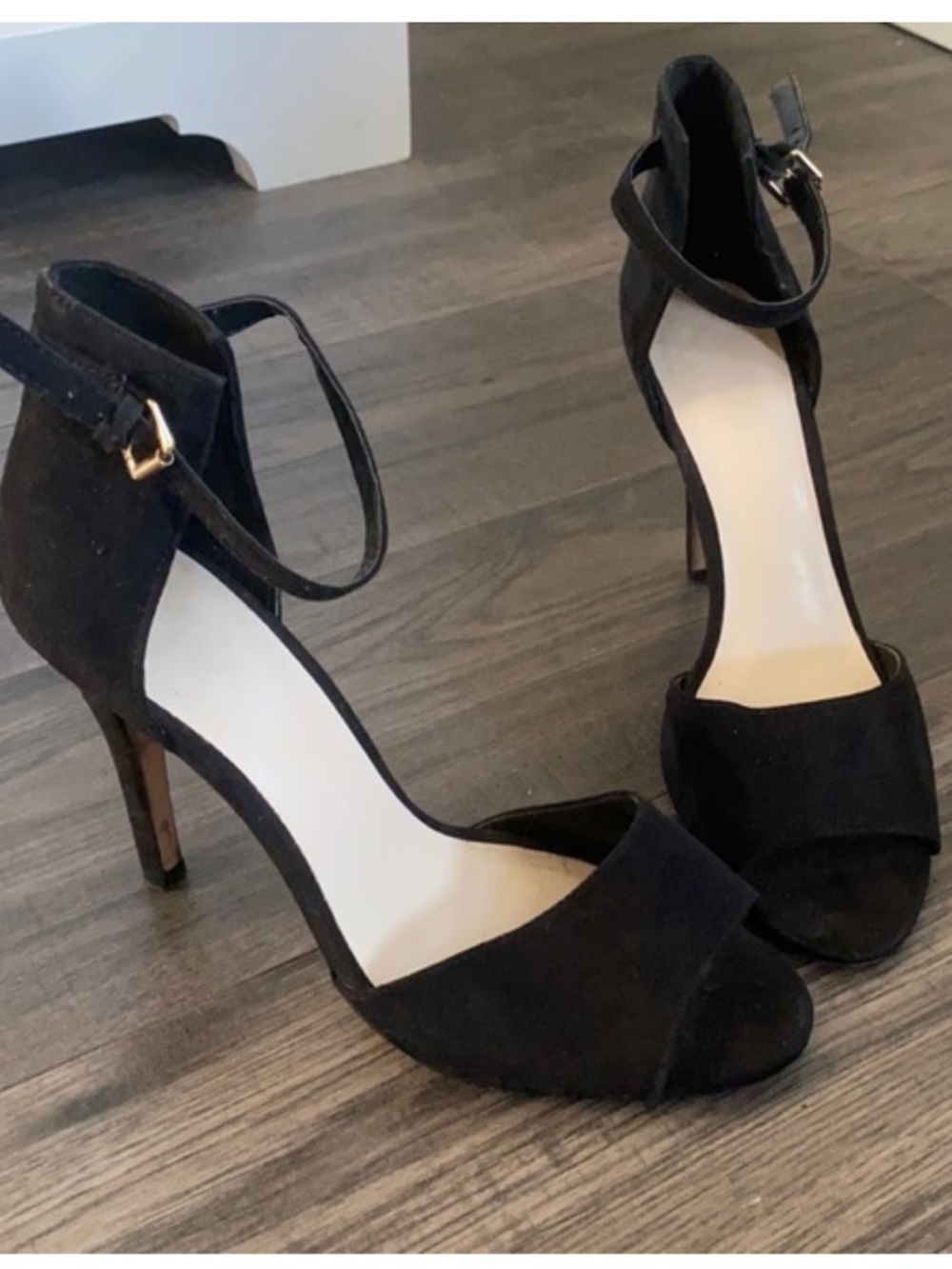 Aldo Black Suede Open-Toe Ankle-Strap Stilettos